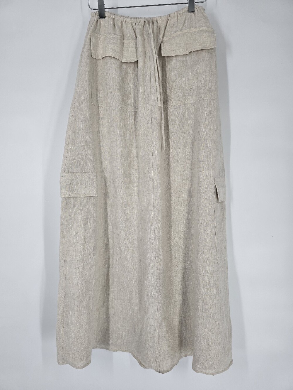 Dissh Linen Beige Drawstring Cargo Midi Skirt Size 4